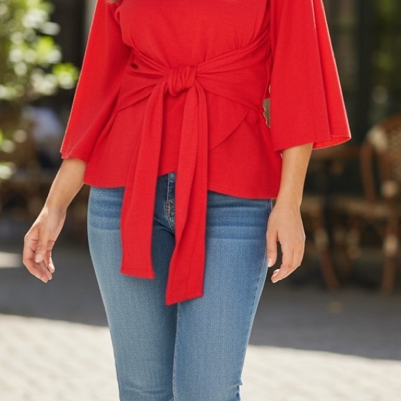 NEW•16•CURVY STYLE RED KIMONO SLEEVE TOP - Picture 2 of 6